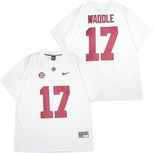, Alabama Crimson Tide #17 Jaylen Waddle College Football Jersey White, izedge shop