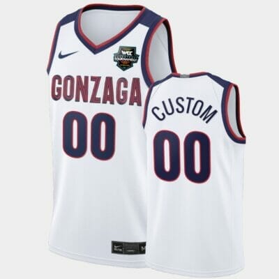 Gonzaga Bulldogs Jersey Name and Number Custom NCAA Basketball Jerseys Wcc Conference Tournament Champions Limited White
