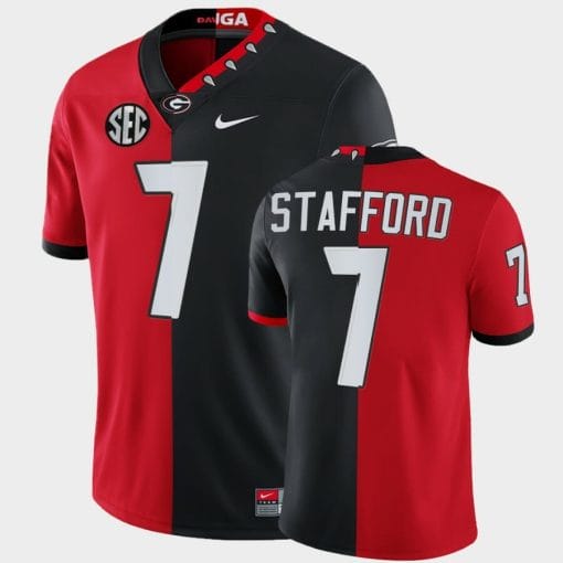 , Georgia Bulldogs #7 Matthew Stafford Red Black Split Edition 100th Season Alumni Jersey, izedge shop