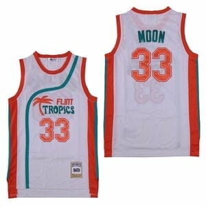 , Jackie Moon #33 Flint Tropics White Basketball Jersey, izedge shop