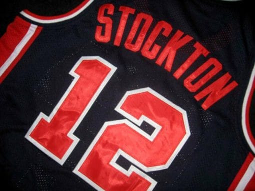, John Stockton #12 Team USA Basketball Jersey Navy Blue, izedge shop