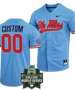 Custom Ole Miss Rebels Baseball Jersey Name and Number NCAA 2022 College World Series Blue