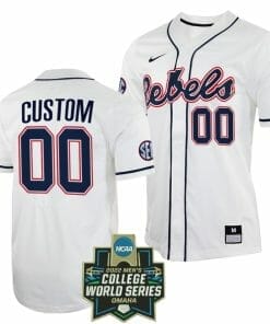 Custom Ole Miss Rebels Baseball Jersey Name and Number NCAA 2022 College World Series White