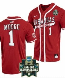 Robert Moore Jersey Arkansas Razorbacks Baseball NCAA 2022 College World Series Cardinal #1