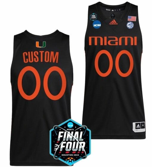 Custom Miami Hurricanes Jersey Name and Number College Basketball 2023 NCAA Final Four Black