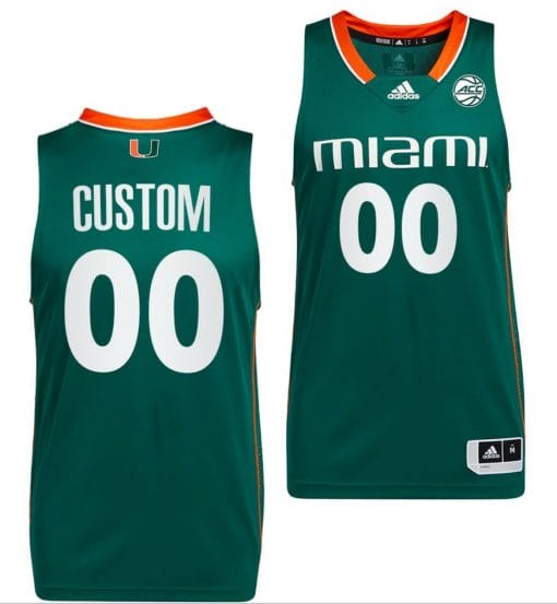 Custom Miami Hurricanes Jersey Name and Number College Basketball ACC Green